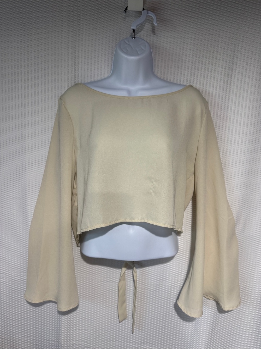 Women's Cream Long-Sleeve Cropped Blouse with Tie Back